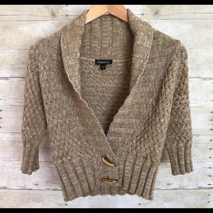 Bebe Woven Knit Crop 3/4 Sleeve Button Cardigan